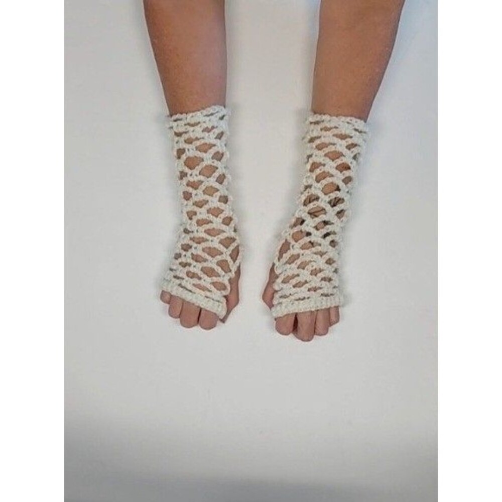 Fishnet Homemade Cream Color Crochet Fingerless Gloves Mesh Goth - NEW